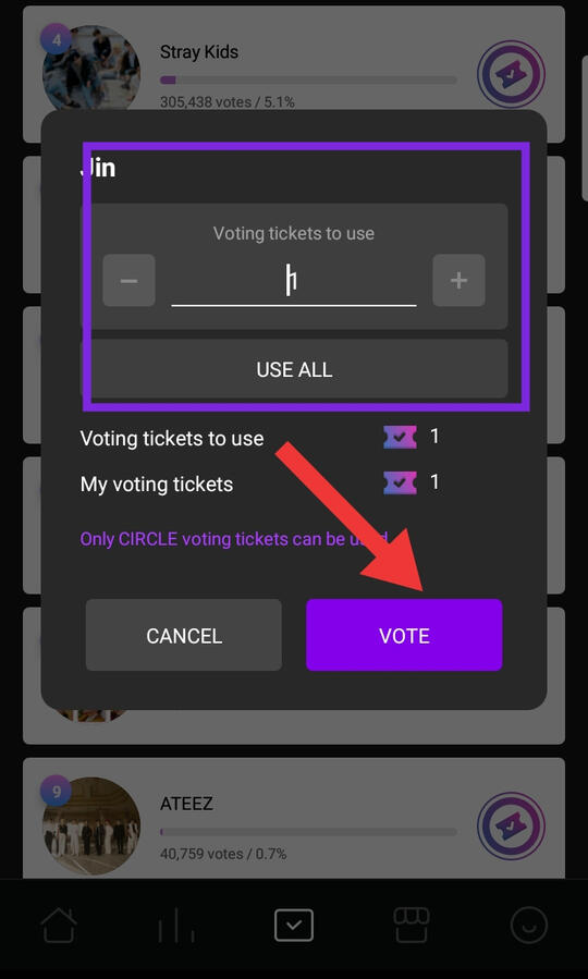 Enter the number of vote you wanted to drop and press vote.